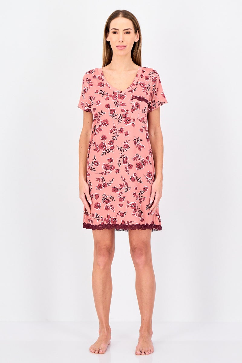 Marilyn Monroe Women Short Sleeve Floral Print Sleeping Dress, Multicolor - Image 4